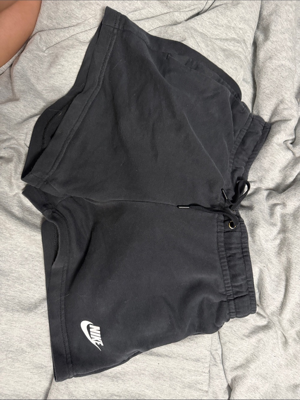 Nike Black Drawstring Athletic Shorts with White Swoosh